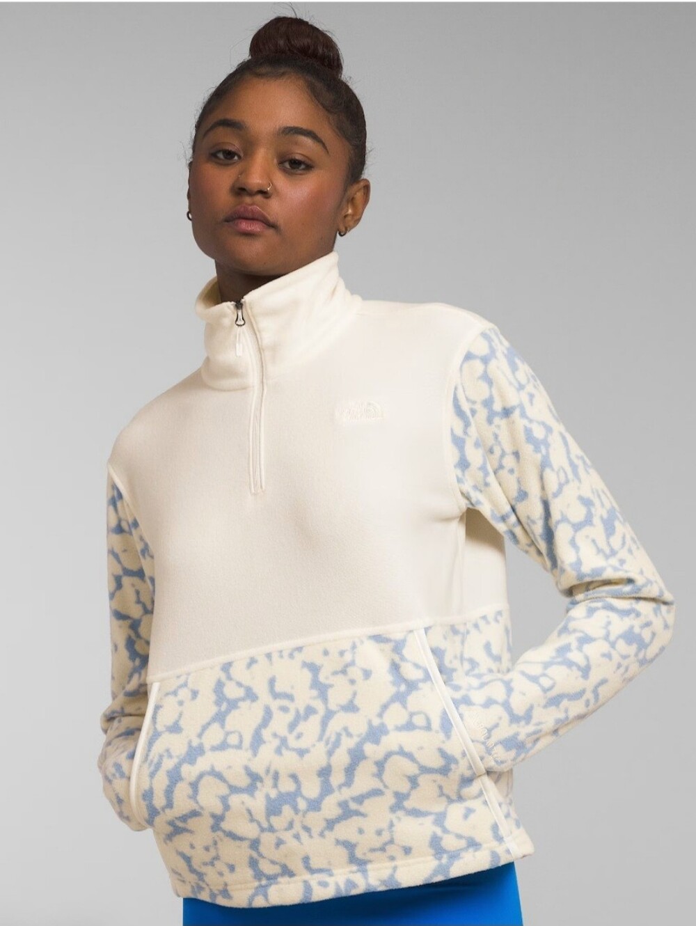 The North Face Polartec Cream & Light Blue Patterned Half‑Zip Fleece Pullover